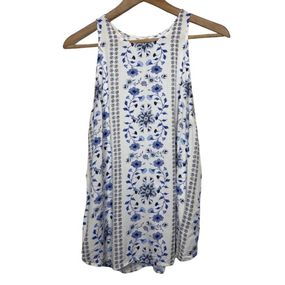 Old Navy Tops - OLD NAVY | Blue and White Floral Sleeveless Racerback Blouse | Size M